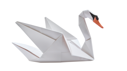 origami swan crafted from white paper geometric on a transparent background