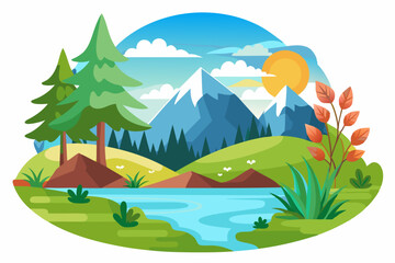 Obraz premium A Serene Mountain Landscape with a Winding River