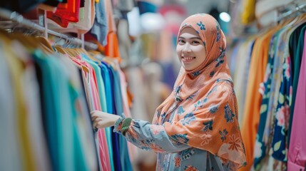Obraz premium asian muslim woman shopping new clothes
