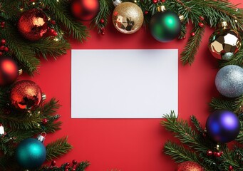 Festive Christmas background with a white blank paper sheet