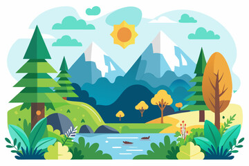 A Picturesque Mountain Landscape with a River and Lush Greenery