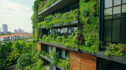 Green walls on apartment buildings, improving air quality and fostering community pride, flora living environment communities, vertical gardens 