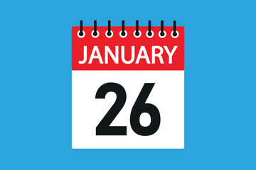 26 January. 26th january professional modern exclusive daily calendar design. Meeting schedule flat icon icon design. White and red color paper. White,black color text. Vector illustration eps 10.