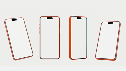 Realistic red smartphone mockup on a white background. 3d mobile phone with blank white screen. Modern cell phone template. Illustration of device 3d blank screen