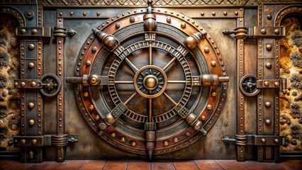 Fototapeta premium old vault door worn leather straps ornate patterns