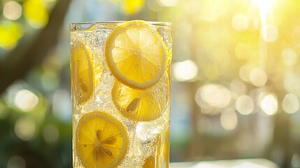 Close-Up of Ice Tea with Mint and Lemon Slices