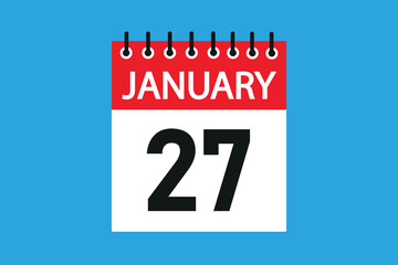 27 January. 27th january professional modern exclusive daily calendar design. Meeting schedule flat icon icon design. White and red color paper. White,black color text. Vector illustration eps 10.
