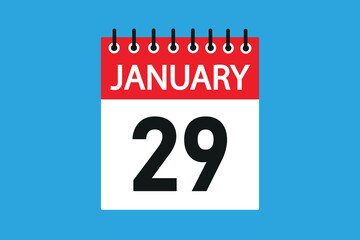 29 January. 29 january professional modern exclusive daily calendar design. Meeting schedule flat icon icon design. White and red color paper. White,black color text. Vector illustration eps 10.