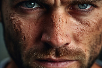Close up portrait of a face with skin issues acne wrinkles and imperfections generative AI
