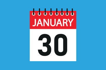 30 January. 30 january professional modern exclusive daily calendar design. Meeting schedule flat icon icon design. White and red color paper. White,black color text. Vector illustration eps 10.