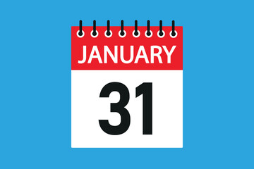 31 January. 31 january professional modern exclusive daily calendar design. Meeting schedule flat icon icon design. White and red color paper. White,black color text. Vector illustration eps 10.