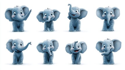 Fototapeta premium Cute Cartoon Elephant Illustration Set Animal Character Design Baby Elephant