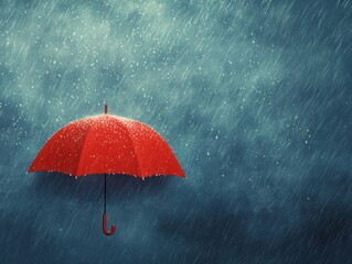 Rainy weather concept  umbrella shielding from raindrops with copy space for text placement