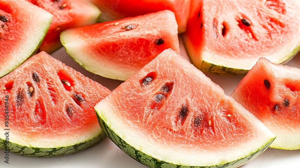 Poster sliced of watermelon isolated on white background : generative ai