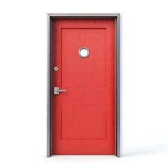 Bright Red Classroom Door with Modern Frame and Handle on White Background