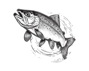 Trout vector design isolated on white background - black and white illustration trout 