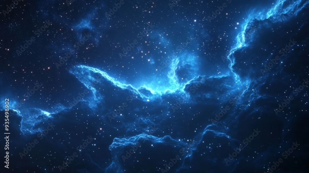Poster 3d rendering of a beautiful blue starry sky background with many stars and nebulae in deep space.