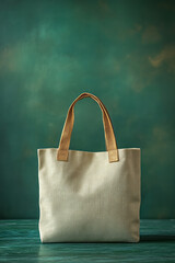A reusable shopping bag, isolated on a pastel green background, symbolizing the habit of eco-friendly shopping,