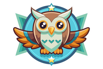 Obraz premium Cartoon Owl with Large Eyes in a Star-Adorned Circle