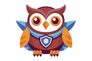 Obraz premium Cartoon Owl with Blue Wings and Shield