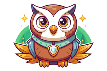Obraz premium Cartoon Owl with Golden Wings and a Shield
