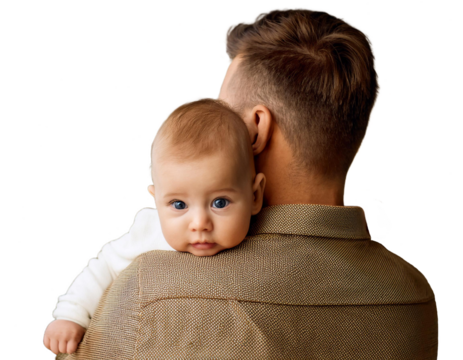 Father holding a baby in his arms. Transparent background