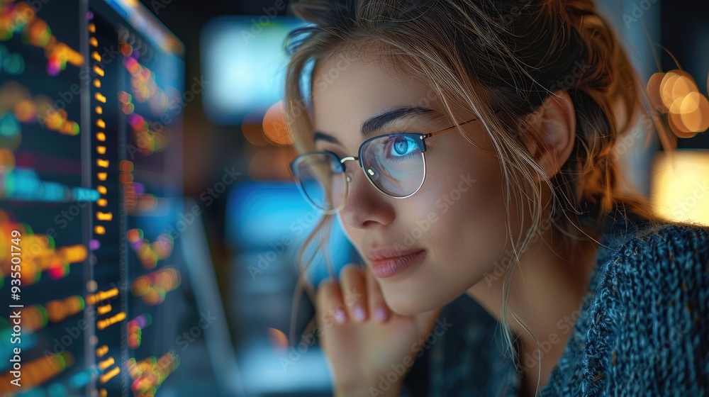 Leinwandbilder an attractive developer using a laptop to study for her coding exam. generative ai.