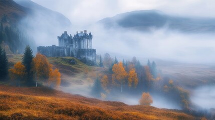 Misty Scottish Castle in