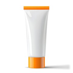 Sunscreen Tube Mockup on White Background with Orange Cap and Packaging Details