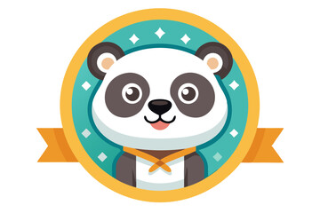 Cute Panda Bear in a Yellow Circle with a Ribbon