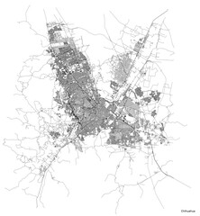 Chihuahua city map with roads and streets, Mexico. Vector outline illustration.