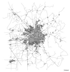 Obraz premium Culiacan city map with roads and streets, Mexico. Vector outline illustration.