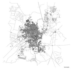 Hermosillo city map with roads and streets, Mexico. Vector outline illustration.