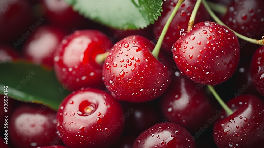 Poster red cherries are small juicy fruits with a vibrant red hue bursting with sweet flavor theyre a summe