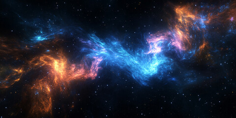 Fototapeta premium Cosmic Dance of Fire and Ice: A mesmerizing abstract nebula swirls with vibrant hues of blue and orange, creating a breathtaking spectacle of celestial beauty.