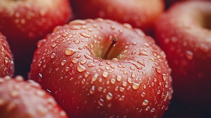 Wet Apple Freshness Detailed view of wet apples apt for culinary arts or nutrition education : Generative AI