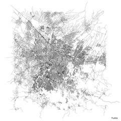 Fototapeta premium Puebla city map with roads and streets, Mexico. Vector outline illustration.