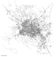 Fototapeta premium San Luis Potosi city map with roads and streets, Mexico. Vector outline illustration.