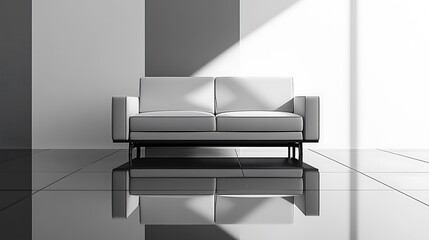 White Sofa in a Minimalist Interior with Sunbeams
