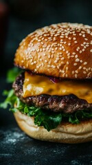 Juicy Cheeseburger with Sesame Seed Bun.
