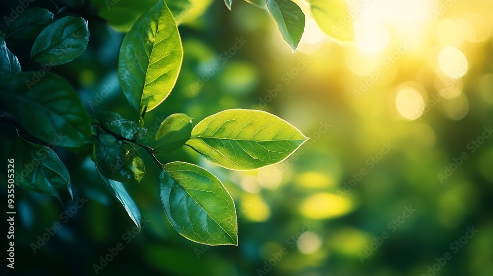 Aufkleber beautiful nature view of green leaf on blurred greenery background in garden and sunlight with copy 
