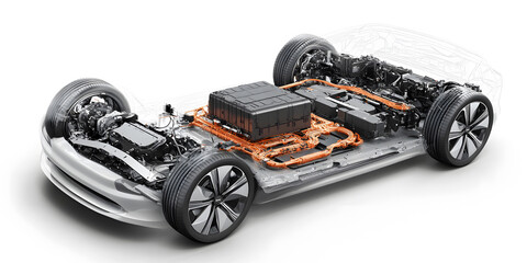 cross-section of a electric vehicle ev car isolated on white background