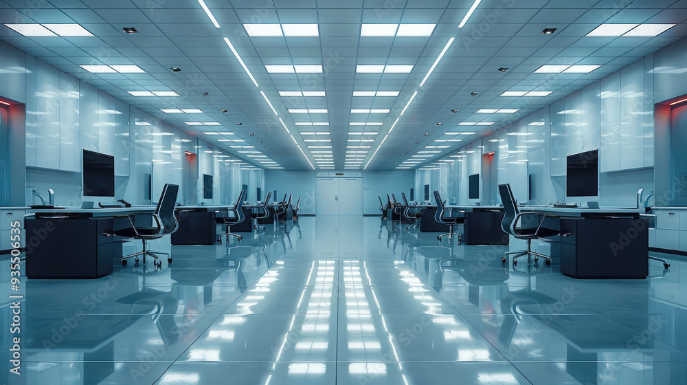Poster empty modern call center office. generative ai.