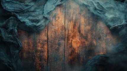 Rustic wooden background with dark cloth and a spooky atmosphere