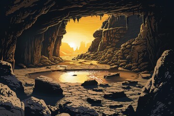 Desert Cave Oasis Sunset