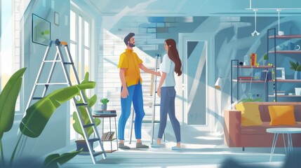 Obraz premium Couple in a Modern Living Room Interior