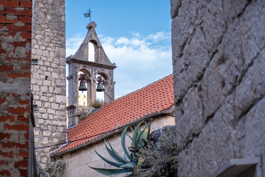 Church in coastal town Omis in Split-Dalmatia, South Croatia, Europe.