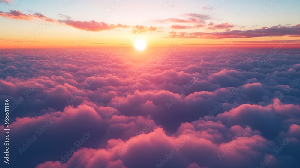 Poster ideal for sky replacement project panoramic colorful pinkorangeblue dramatic sky with clouds illumin