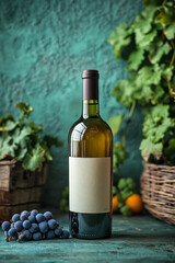 Obraz premium A wine bottle with a label, isolated on a pastel green background, representing the branding of fine wines,