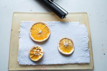 Gel printing with acrylic paint. Printing of plants, leaves and flowers on paper